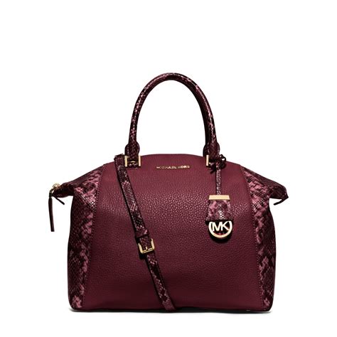 Michael Kors Merlot Leather Riley Burgundy MD Satchel Purse